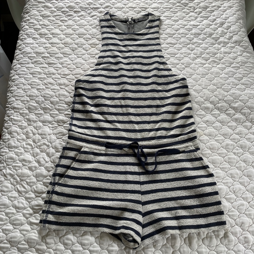 T by Alexander Wang Terry Cloth Striped Scoop‎ Necked Romper Size Small